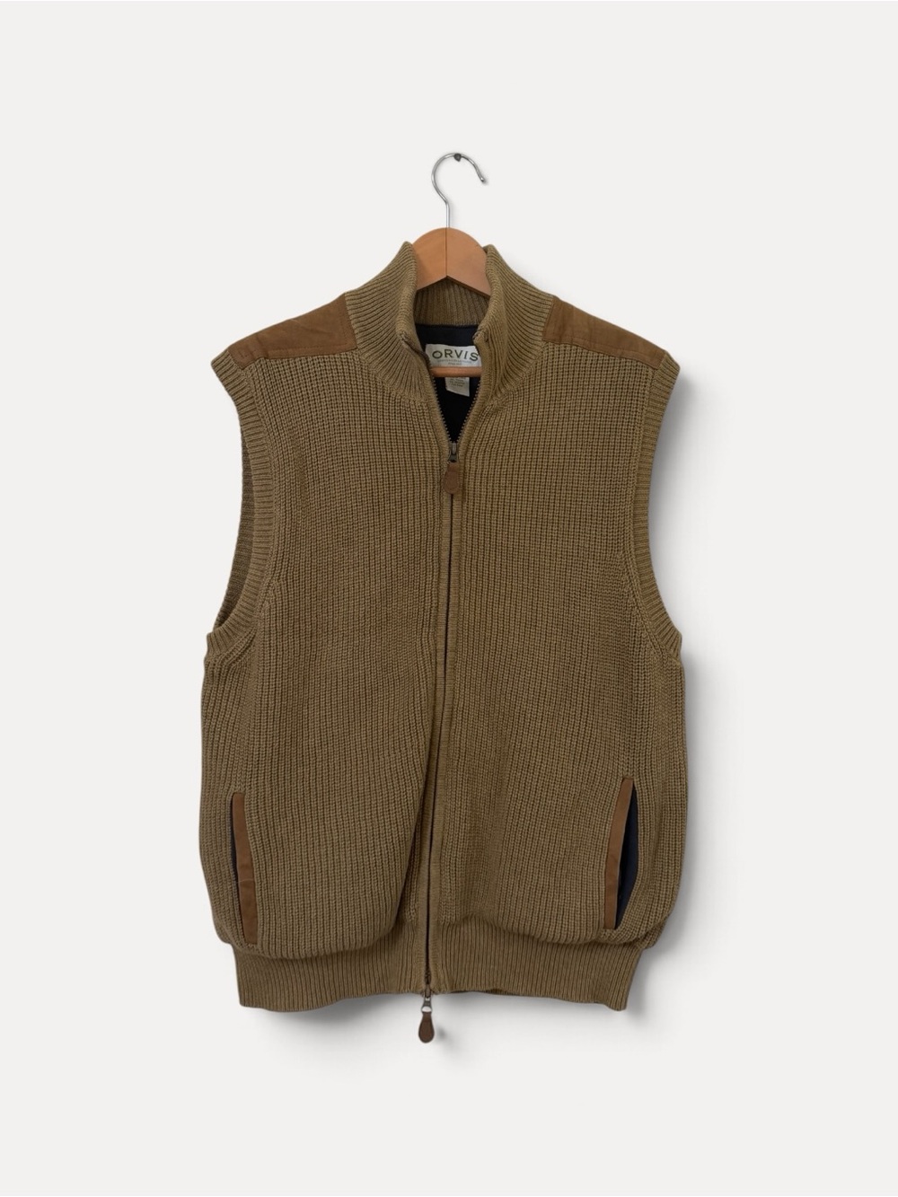 Orvis Men's Olive Green Knit Zip Vest w/Brown Suede Accents, Size M, MSRP $139